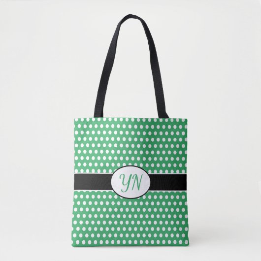 Custom initials Polka Dot Tote Bag Tasche (Vorderseite)