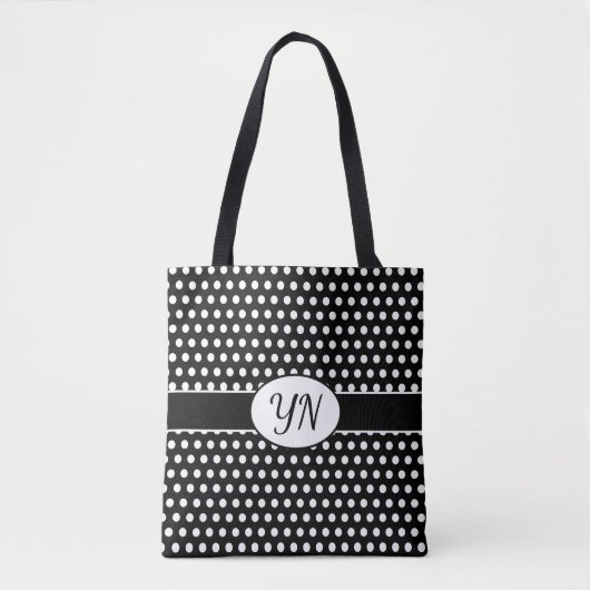 Custom initials Polka Dot Tote Bag Tasche (Vorderseite)