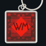 Custom Initials Red Wood Modern Rustic Art Deco Schlüsselanhänger<br><div class="desc">Das elegante Art Deco inspirierte mit Monogramm Design für elegante Männer.</div>
