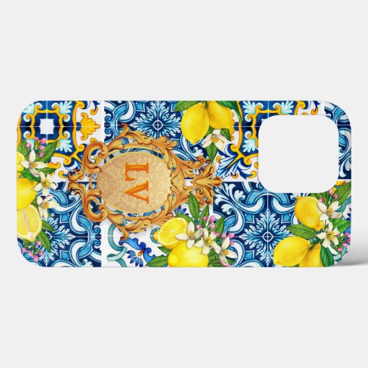 Custom Initials Sizilian Tiles Citrus Baroque Case-Mate iPhone Hülle (Rückseite (Horizontal))