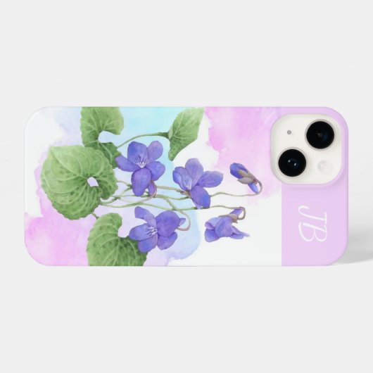 Custom Initials Wild Violet Garden Blume Kunst, Di iPhone Hülle (Rückseite (Horizontal))