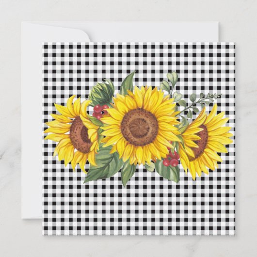 Custom Invasion Gingham & Sunflowers Design Einladung (Rückseite)