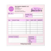 Custom invoice Form with Logo, Pink Small Business Notizblock (Vorderseite)