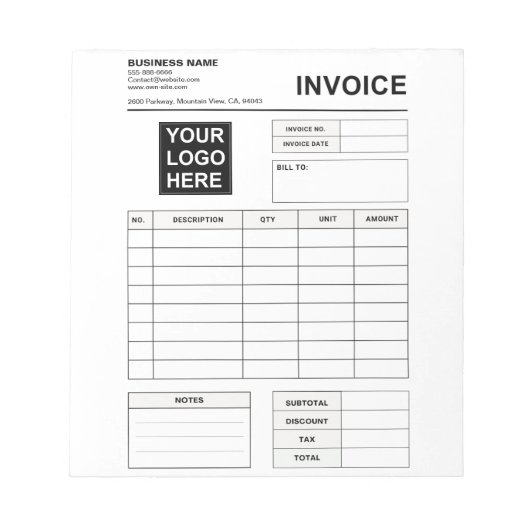 Custom Invoice Order Forms & Business Logo Notizblock (Vorderseite)