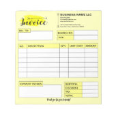 Custom Invoice Receipt, Yellow Small Business Name Notizblock (Vorderseite)