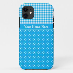 Custom iPhone 5 Fall, Blue White Polkas und Karo iPhone 11 Hülle