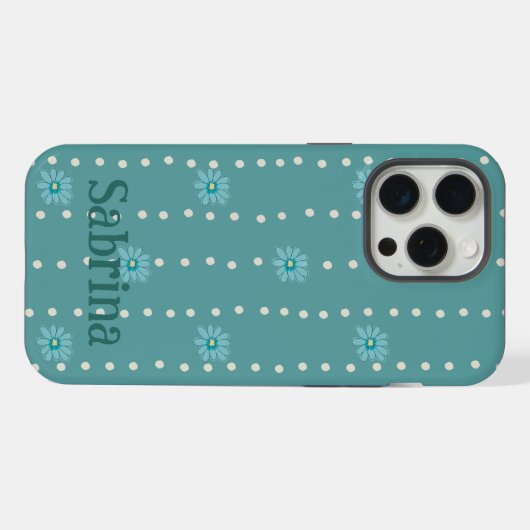 Custom iPhone Protective Case Green Floral & Dot  Hülle (Rückseite (Horizontal))