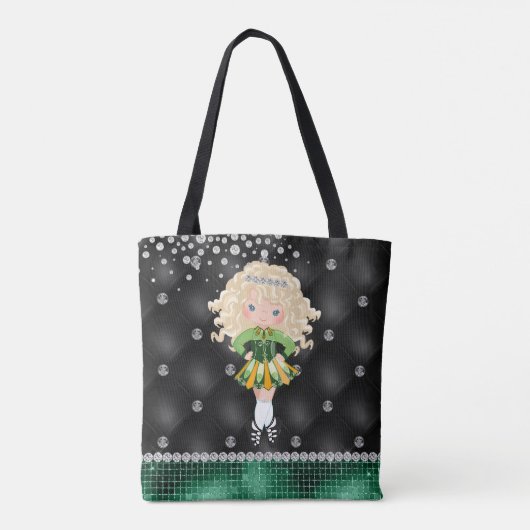 Custom Irish Dance Blond Girl Green, Black Tasche (Rückseite)