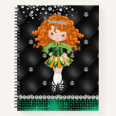 Custom Irish Dance Redhead Girl Green, Black Notizblock (Vorderseite)
