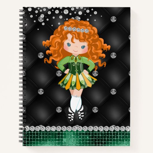 Custom Irish Dance Redhead Girl Green, Black Notizblock (Vorderseite)