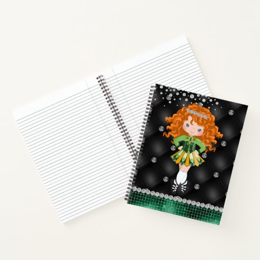 Custom Irish Dance Redhead Girl Green, Black Notizblock (Innenseite)