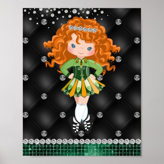 Custom Irish Dance Redhead Girl Green, Black Poster (Vorne)