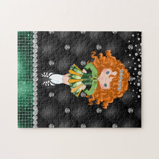Custom Irish Dance Redhead Girl Green, Black Puzzle (Horizontal)