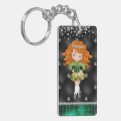 Custom Irish Dance Redhead Girl Green, Black Schlüsselanhänger (Vorderseite links)