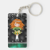 Custom Irish Dance Redhead Girl Green, Black Schlüsselanhänger (Rückseite)