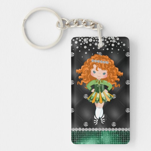 Custom Irish Dance Redhead Girl Green, Black Schlüsselanhänger (Vorderseite)