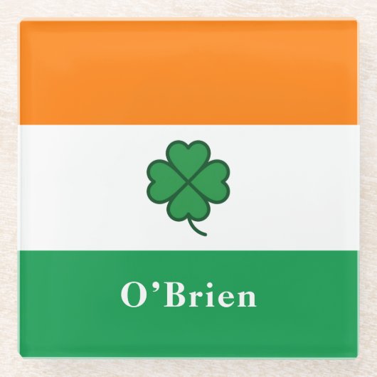 Custom Irish Flag with Last Name Glasuntersetzer (Vorderseite)