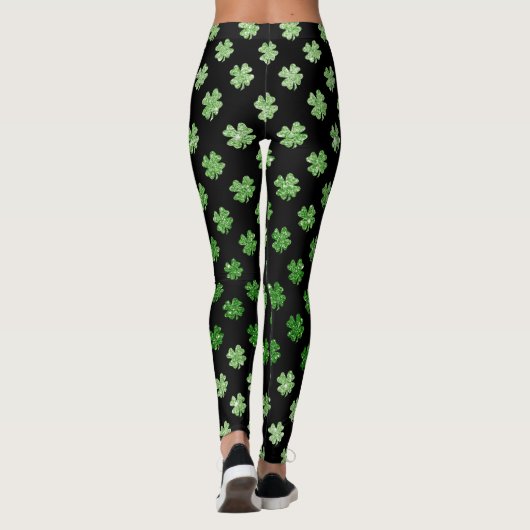 Custom Irish Green Glitzer Kleeblatt Pattern Black Leggings (Rückseite)