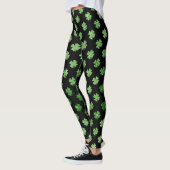 Custom Irish Green Glitzer Kleeblatt Pattern Black Leggings (Links)