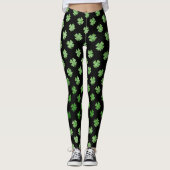 Custom Irish Green Glitzer Kleeblatt Pattern Black Leggings (Vorderseite)