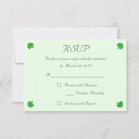 Custom Irish Green Kleeblatt Clover Wedding RSVP Karte (Vorderseite)