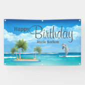 Custom Island Dolphin Happy Birthday Banner (Horizontal)