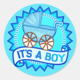 Custom IT is a BOY Baby Gender Reveal Party Button Runder Aufkleber