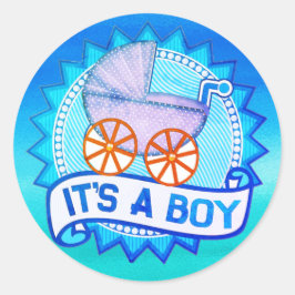 Custom IT is a BOY Baby Gender Reveal Party Button Runder Aufkleber