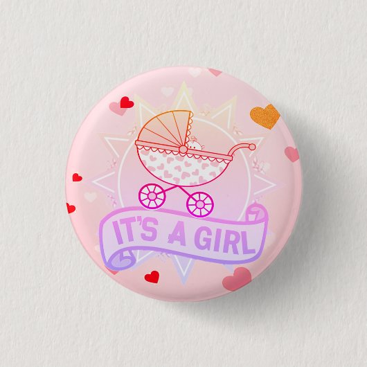 Custom IT is a GIRL Baby Gender Reveal Party Butto Button (Vorderseite)