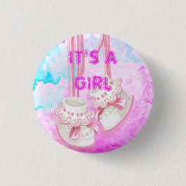Custom IT is a GIRL Baby Gender Reveal Party Butto Button
