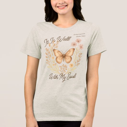 Custom "It is well with my Soul" Boho Butterfly Tri-Blend Shirt (Vorderseite)