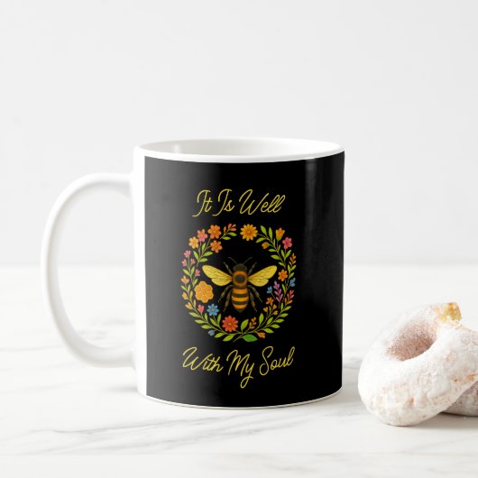 Custom "It is well with my Soul" Boho Honeybee Kaffeetasse (Mit Donut)