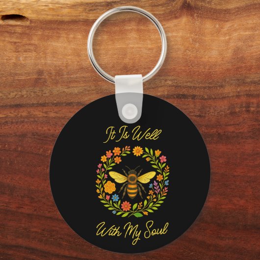 Custom "It is well with my Soul" Boho Honeybee Schlüsselanhänger (Vorderseite)
