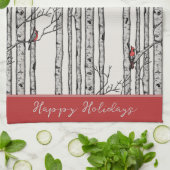 Custom Ivory Birch Trees and Red Kardinal Birds Geschirrtuch (Gefaltet)