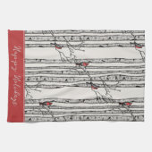 Custom Ivory Birch Trees and Red Kardinal Birds Geschirrtuch (Horizontal)