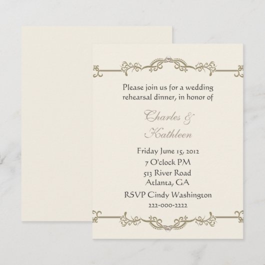 Custom Ivory Hochzeit Probe Dinner Einladung (Vorne/Hinten)
