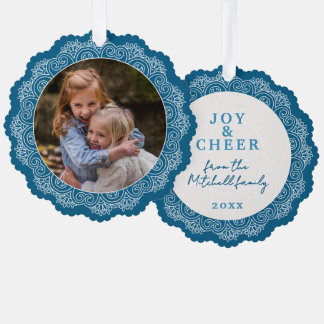 Custom Ivory White Mandala Kranz auf blau Ornament Karte