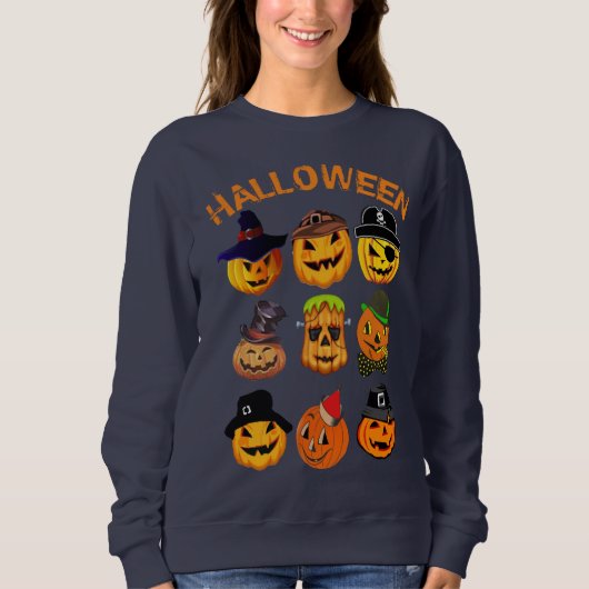 Custom Jack Lantern Carved Pumpkin Funny Halloween Sweatshirt (Vorderseite)