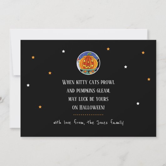 Custom Jack O'Lantern Halloween Hexenkatze flach Karte (Rückseite)