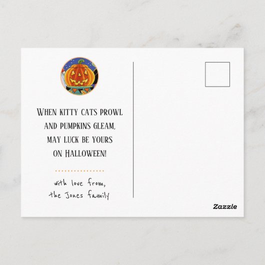 Custom Jack O'Lantern Halloween Hexenkatze Postkarte (Rückseite)