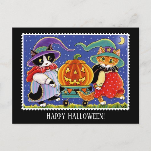 Custom Jack O'Lantern Halloween Hexenkatze Postkarte (Vorderseite)