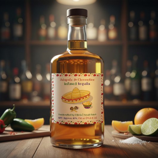 Custom Jalapeño & Clementine Infused Tequila Label Alkoholflaschenetikett