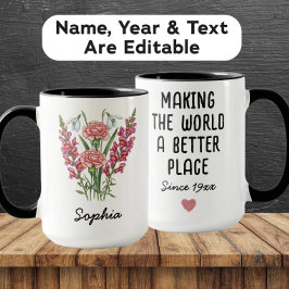 Custom January Birth Flower Mug - Carnation & Name Tasse
