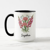 Custom January Birth Flower Mug - Carnation & Name Tasse (Links)