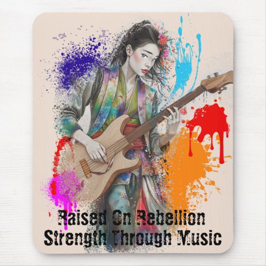 Custom japanische Frau Gitarrist Art Inspiration Mousepad (Vorne)