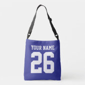 Custom jersey number sporty blue cross body bag tragetaschen mit langen trägern (Rückseite)