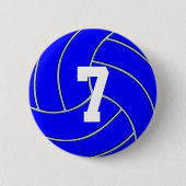 CUSTOM JERSEY NUMMER Blue Volleyball Round Button (Vorderseite)