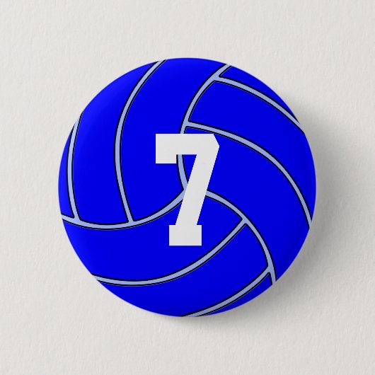 CUSTOM JERSEY NUMMER Blue Volleyball Round Button (Vorderseite)