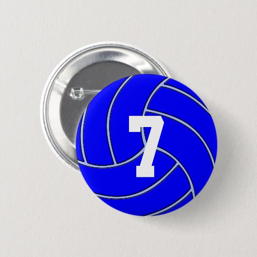 CUSTOM JERSEY NUMMER Blue Volleyball Round Button (Vorne & Hinten)