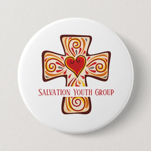 Custom Jesus Cross Button Button mit Herz (Vorderseite)